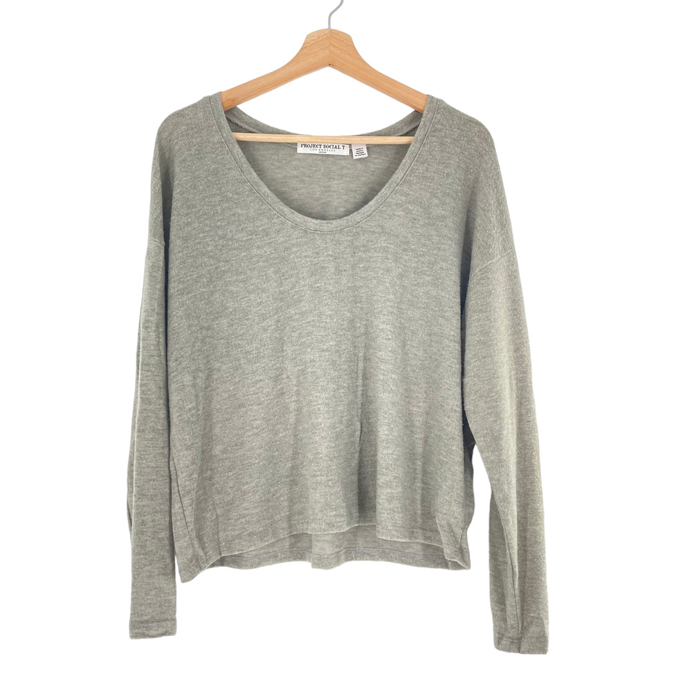 Project Social T Brushed Knit Scoop Neck Light Gray Long Sleeve Tee